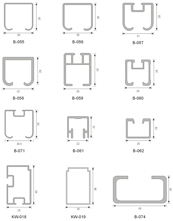 工艺吊轨/工艺挂图铝型材截面图